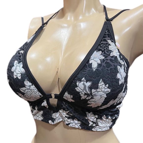 Victorias Secret Pink lightly Lined Floral Velvet bralette bra Large - Picture 5 of 6